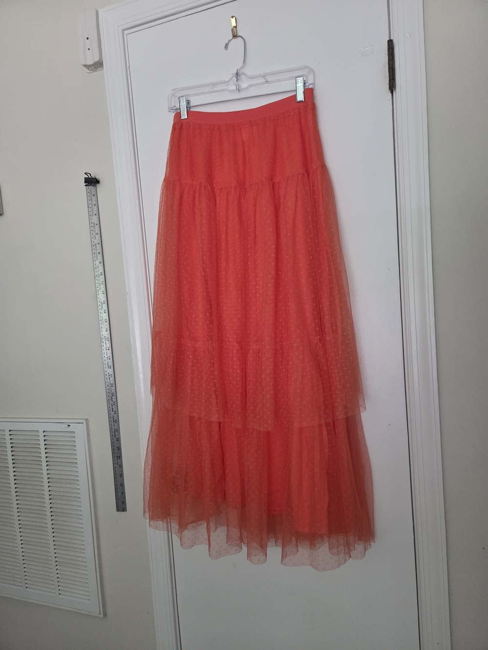By Anthropologie Orange Dotted Tulle Tiered Maxi Skirt NWOT Small Bohemian - Picture 4 of 5